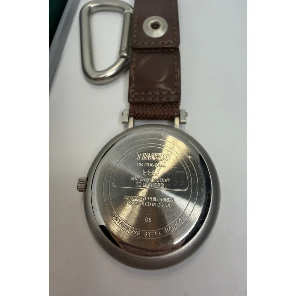 NIB VTG Timex Expedition Pocket Watch Silver Blue Dial Compass Carabiner